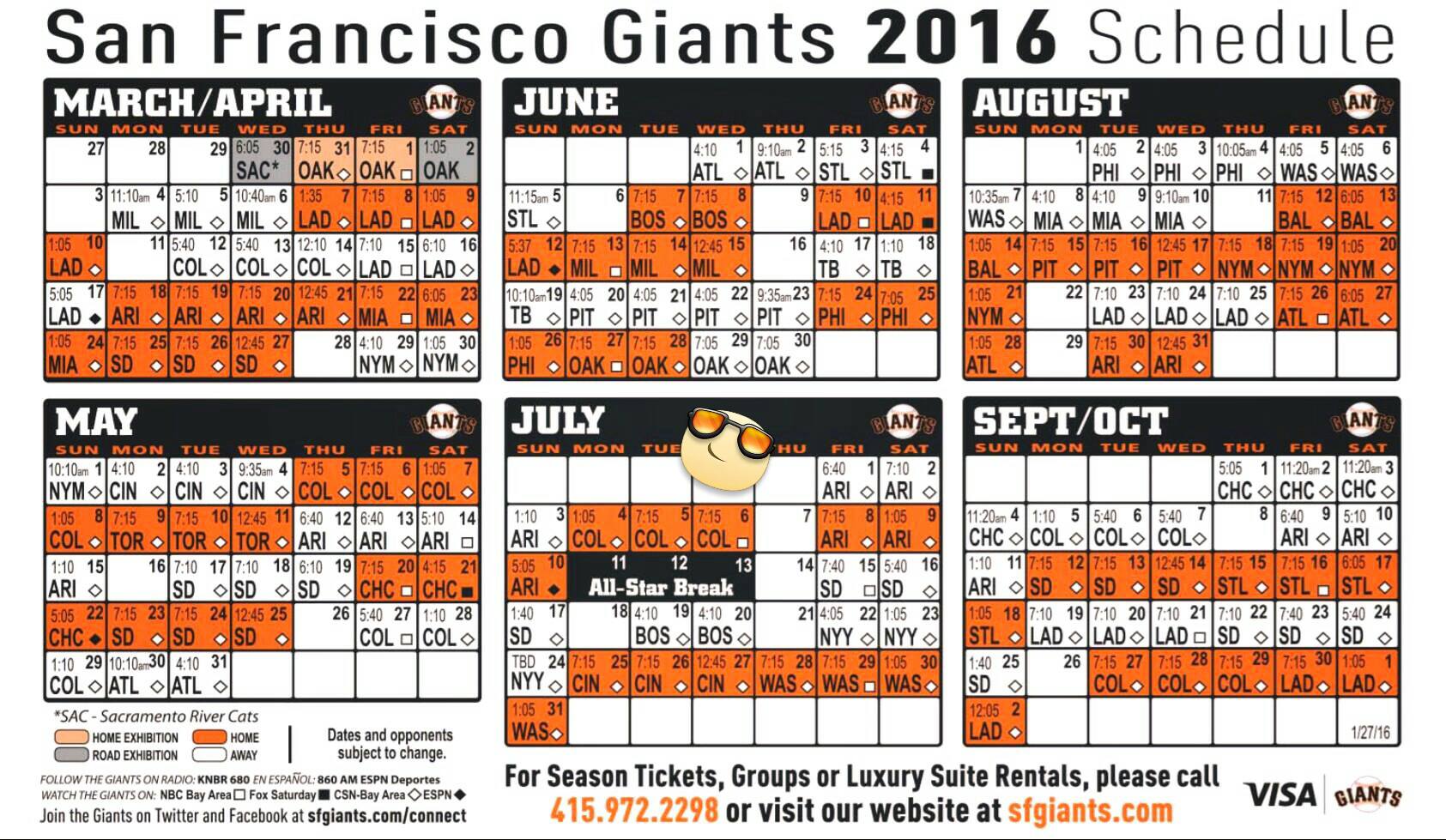 SF Giants 2016 Schedule Everything South City